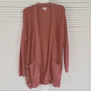 ARIZONA JEAN CO.  Coral Cable Knit Cardigan Lace-Up Sides w/Pockets Sz S
